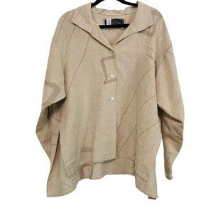 Farley Womens Linen Top Tunic Jacket Size L Oversized Boxy Art Lagenlook BoHo